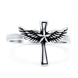 Cross Wings Ring Oxidized Band Solid 925 Sterling Silver Thumb Ring (13.5mm)