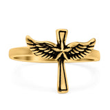 Cross Wings Ring Oxidized Band Solid 925 Sterling Silver Thumb Ring (13.5mm)