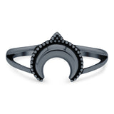 Moon Ring Oxidized Band Solid 925 Sterling Silver Thumb Ring (10mm)