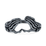 Skeleton Hands Ring Oxidized Band Solid 925 Sterling Silver Thumb Ring (6.8mm)
