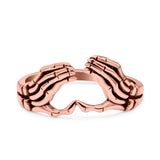 Skeleton Hands Ring Oxidized Band Solid 925 Sterling Silver Thumb Ring (6.8mm)