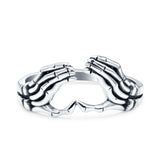 Skeleton Hands Ring Oxidized Band Solid 925 Sterling Silver Thumb Ring (6.8mm)
