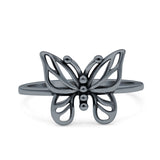 Butterfly Ring Oxidized Band Solid 925 Sterling Silver Thumb Ring (11.7mm)