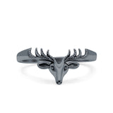 Deer Ring Oxidized Band Solid 925 Sterling Silver Thumb Ring (6mm)
