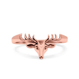 Deer Ring Oxidized Band Solid 925 Sterling Silver Thumb Ring (6mm)
