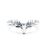 Deer Ring Oxidized Band Solid 925 Sterling Silver Thumb Ring (6mm)
