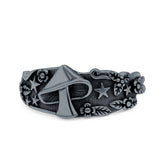Mushroom Ring Oxidized Band Solid 925 Sterling Silver Thumb Ring (9.3mm)