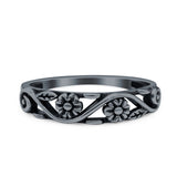 Flowers Ring Oxidized Band Solid 925 Sterling Silver Thumb Ring (4.7mm)