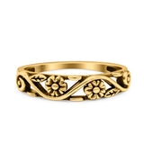 Flowers Ring Oxidized Band Solid 925 Sterling Silver Thumb Ring (4.7mm)