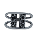 Flowers Ring Oxidized Band Solid 925 Sterling Silver Thumb Ring (11.6mm)