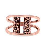 Flowers Ring Oxidized Band Solid 925 Sterling Silver Thumb Ring (11.6mm)