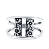 Flowers Ring Oxidized Band Solid 925 Sterling Silver Thumb Ring (11.6mm)