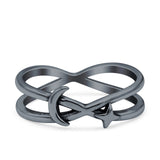 Moon & Star Ring Oxidized Band Solid 925 Sterling Silver Thumb Ring (5.8mm)