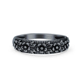 Flowers Ring Oxidized Band Solid 925 Sterling Silver Thumb Ring (5mm)