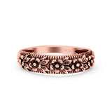 Flowers Ring Oxidized Band Solid 925 Sterling Silver Thumb Ring (5mm)