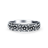 Flowers Ring Oxidized Band Solid 925 Sterling Silver Thumb Ring (5mm)