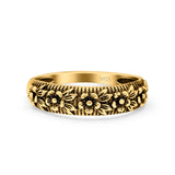 Flowers Ring Oxidized Band Solid 925 Sterling Silver Thumb Ring (5mm)