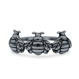 Bees Ring Oxidized Band Solid 925 Sterling Silver Thumb Ring (7.5mm)