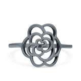 Rose Ring Oxidized Band Solid 925 Sterling Silver Thumb Ring (13mm)