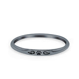 Paw Print & Wings Ring Oxidized Band Solid 925 Sterling Silver Thumb Ring (2.2mm)