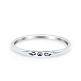 Paw Print & Wings Ring Oxidized Band Solid 925 Sterling Silver Thumb Ring (2.2mm)