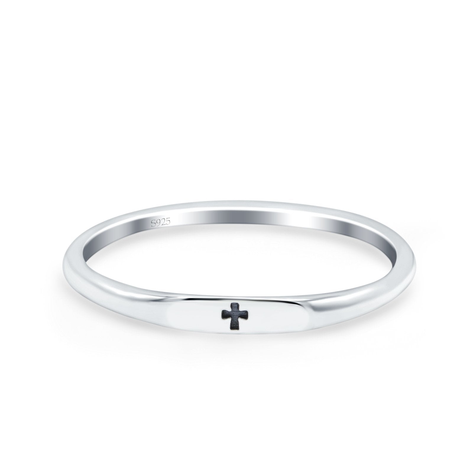 Small Cross Ring Oxidized Band Solid 925 Sterling Silver Thumb Ring (2.2mm)