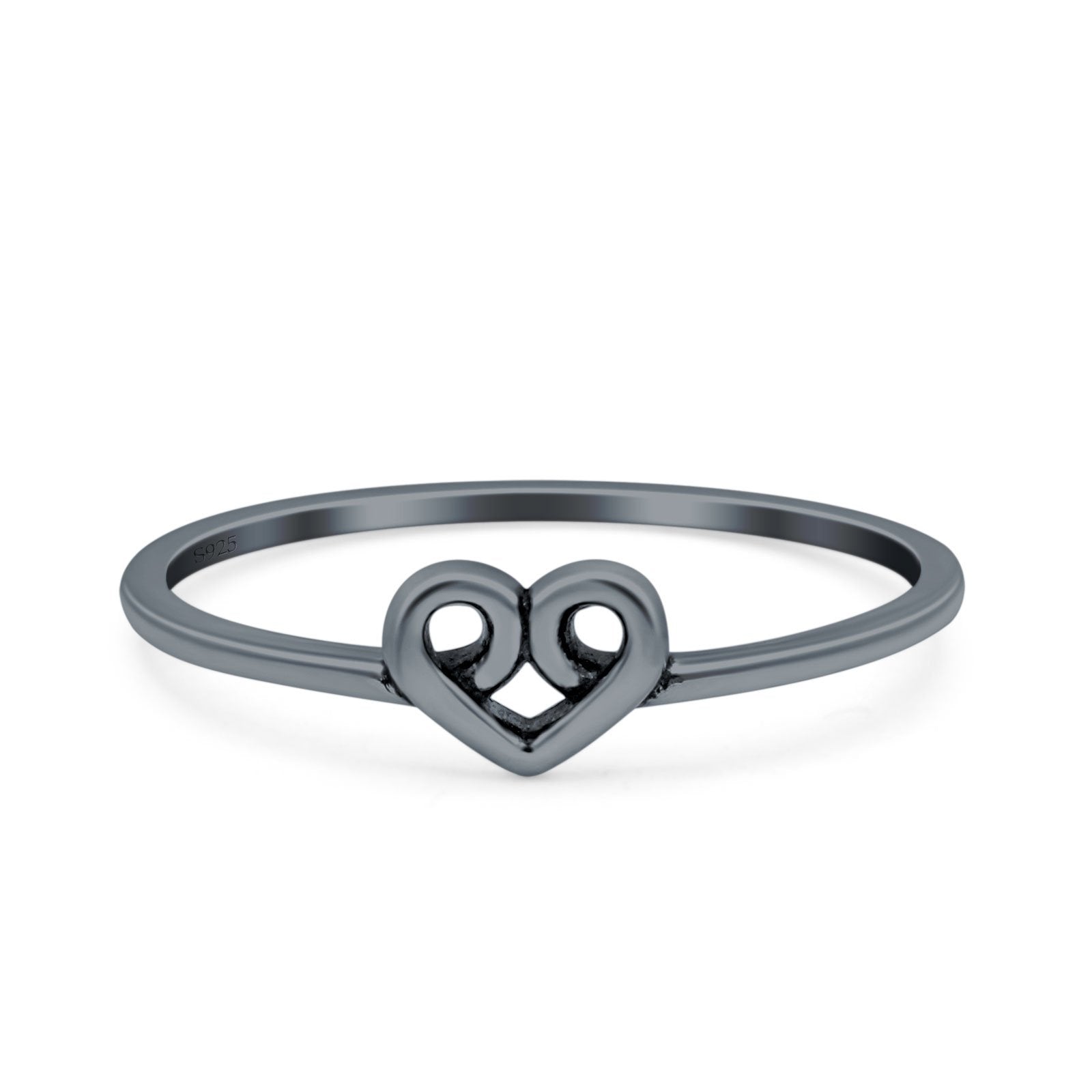 Heart Band Oxidized Ring Solid 925 Sterling Silver (5mm)