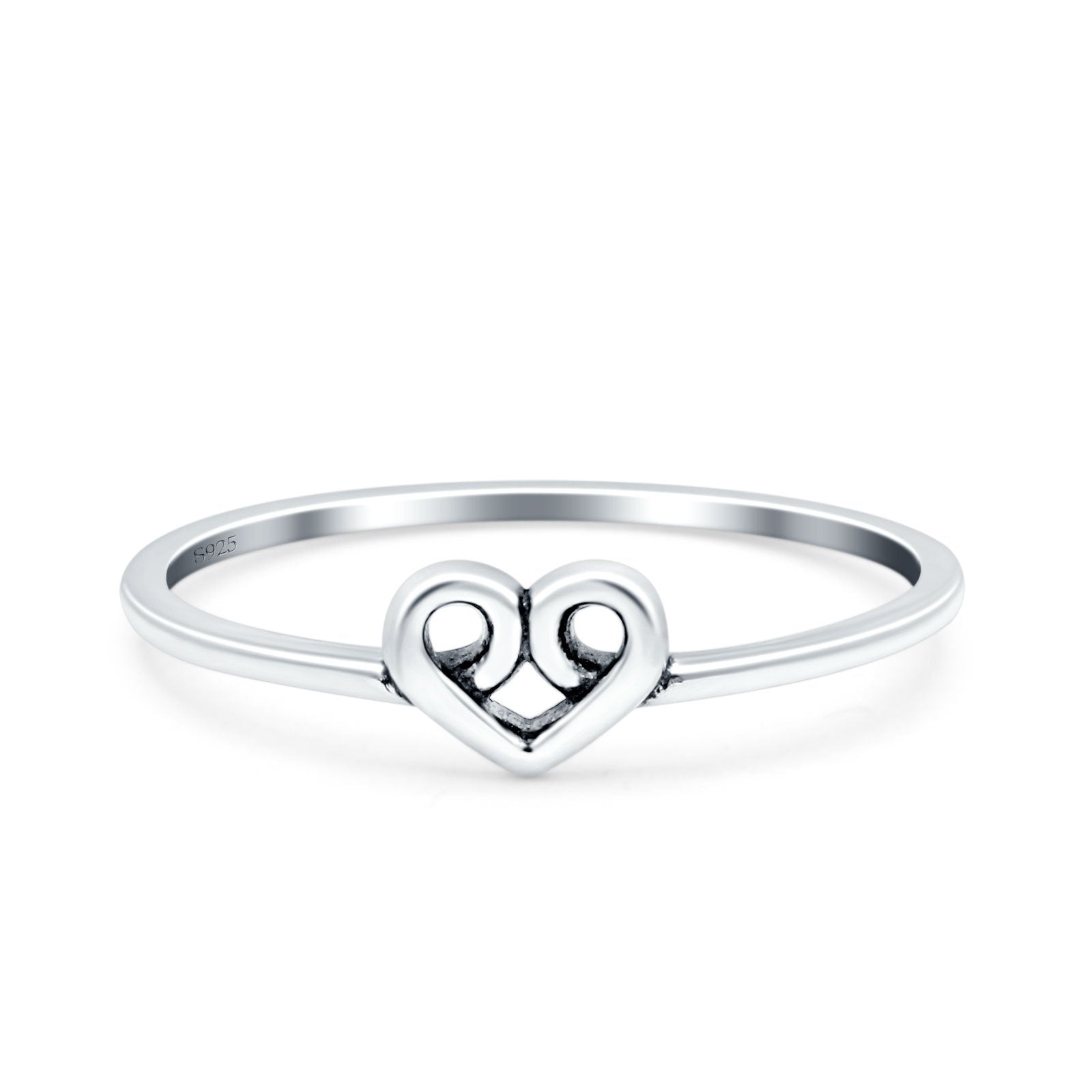 Heart Band Oxidized Ring Solid 925 Sterling Silver (5mm)