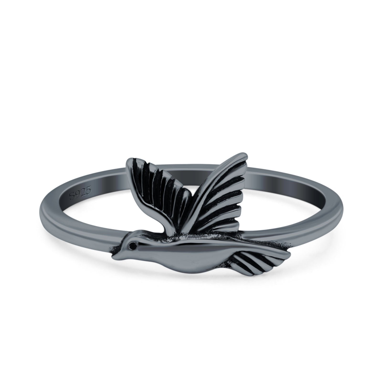 Bird Band Oxidized Ring Solid 925 Sterling Silver (8mm)