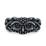 Owl Ring Oxidized Band Solid 925 Sterling Silver Thumb Ring (10.5mm)