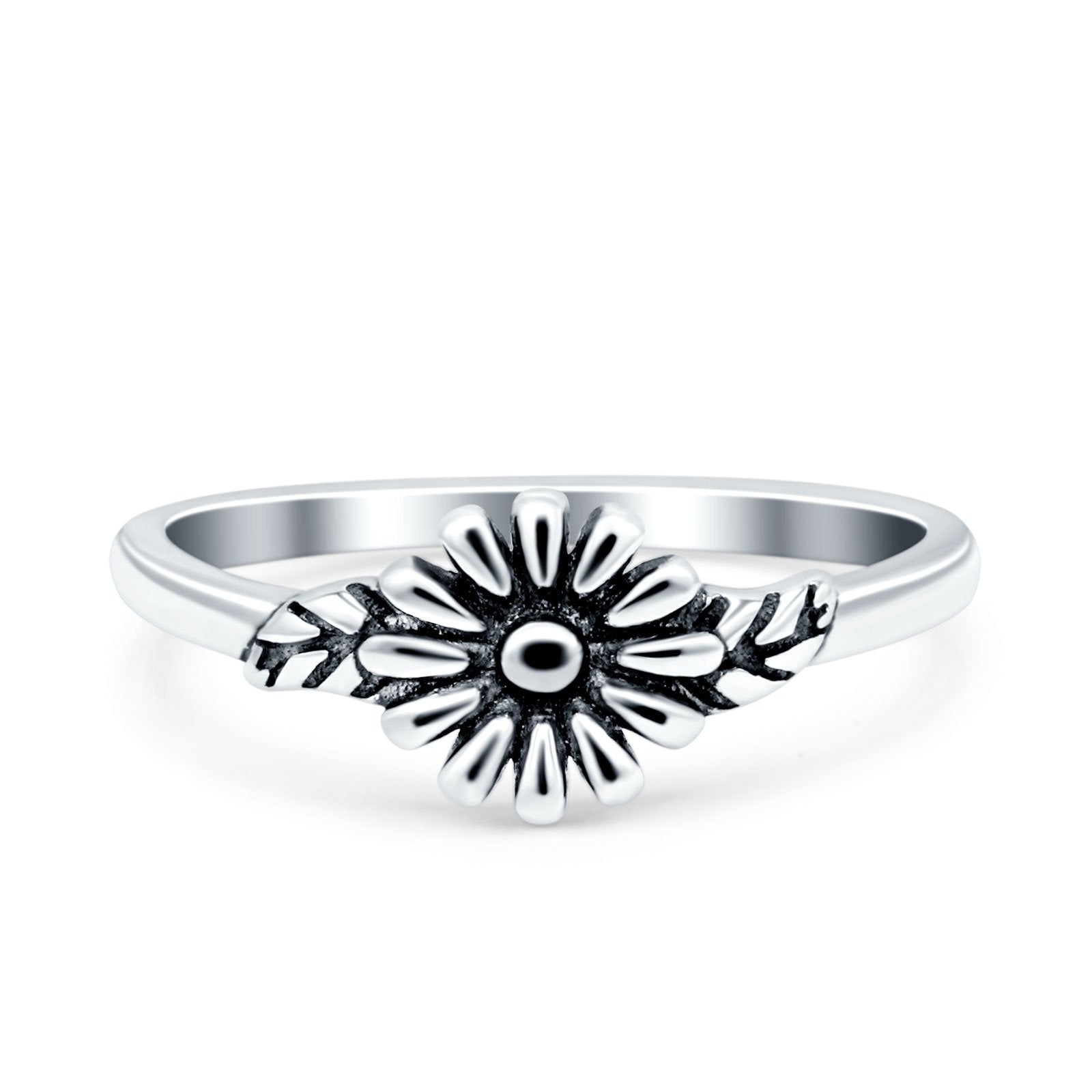 Daisy Band Oxidized Ring Solid 925 Sterling Silver (7mm)