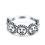 Sun Smiley Face Happy Sunflower Ring Oxidized Band Solid 925 Sterling Silver Thumb Ring (7mm)