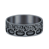 Trees Ring Oxidized Band Solid 925 Sterling Silver Thumb Ring (7mm)