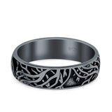 Branches Ring Oxidized Band Solid 925 Sterling Silver Thumb Ring (6mm)