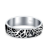 Branches Ring Oxidized Band Solid 925 Sterling Silver Thumb Ring (6mm)