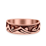 Mountains & Sun Ring Oxidized Band Solid 925 Sterling Silver Thumb Ring (6mm)