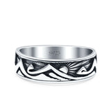 Mountains & Sun Ring Oxidized Band Solid 925 Sterling Silver Thumb Ring (6mm)