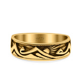 Mountains & Sun Ring Oxidized Band Solid 925 Sterling Silver Thumb Ring (6mm)