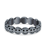 Happy Face Ring Oxidized Band Solid 925 Sterling Silver Thumb Ring (4mm)