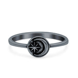 Moon & Star Ring Oxidized Band Solid 925 Sterling Silver Thumb Ring (6mm)