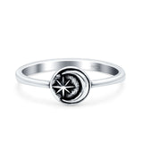 Moon & Star Ring Oxidized Band Solid 925 Sterling Silver Thumb Ring (6mm)