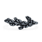 Leaves Ring Oxidized Band Solid 925 Sterling Silver Thumb Ring (8mm)