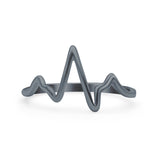 Heartbeat Ring Oxidized Band Solid 925 Sterling Silver Thumb Ring (11mm)