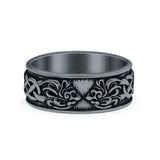 Celtic Ring Oxidized Band Solid 925 Sterling Silver Thumb Ring (7mm)