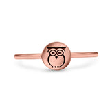 Owl Ring Oxidized Band Solid 925 Sterling Silver Thumb Ring (7mm)
