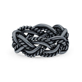 Weave Ring Oxidized Band Solid 925 Sterling Silver Thumb Ring (8mm)