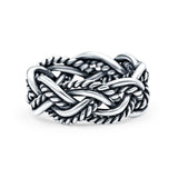 Weave Ring Oxidized Band Solid 925 Sterling Silver Thumb Ring (8mm)