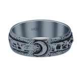 Celestial Oxidized Design Moon Engraved Beautiful Band Solid 925 Sterling Silver Thumb Ring (5.8mm)