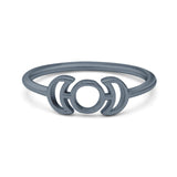 Attractive Crescent Double Moon Phases Triple Goddess New Fashionable Oxidized Ring Band Solid 925 Sterling Silver Thumb Ring (5.9mm)