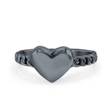 Heart Band Ring Oxidized Solid 925 Sterling Silver (8.5mm)